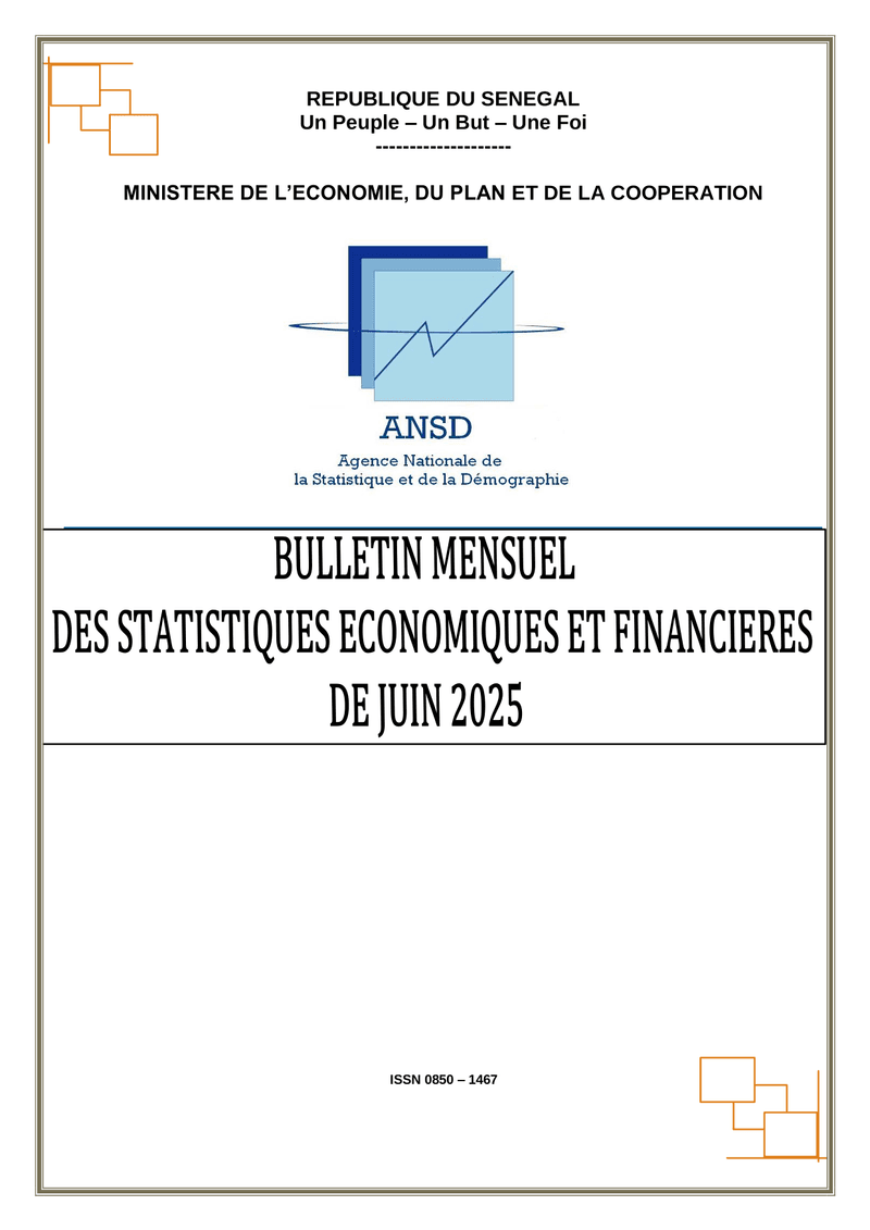 Bulletin mensuel des statistiques économiques et financières de juin 2025 – ANSD