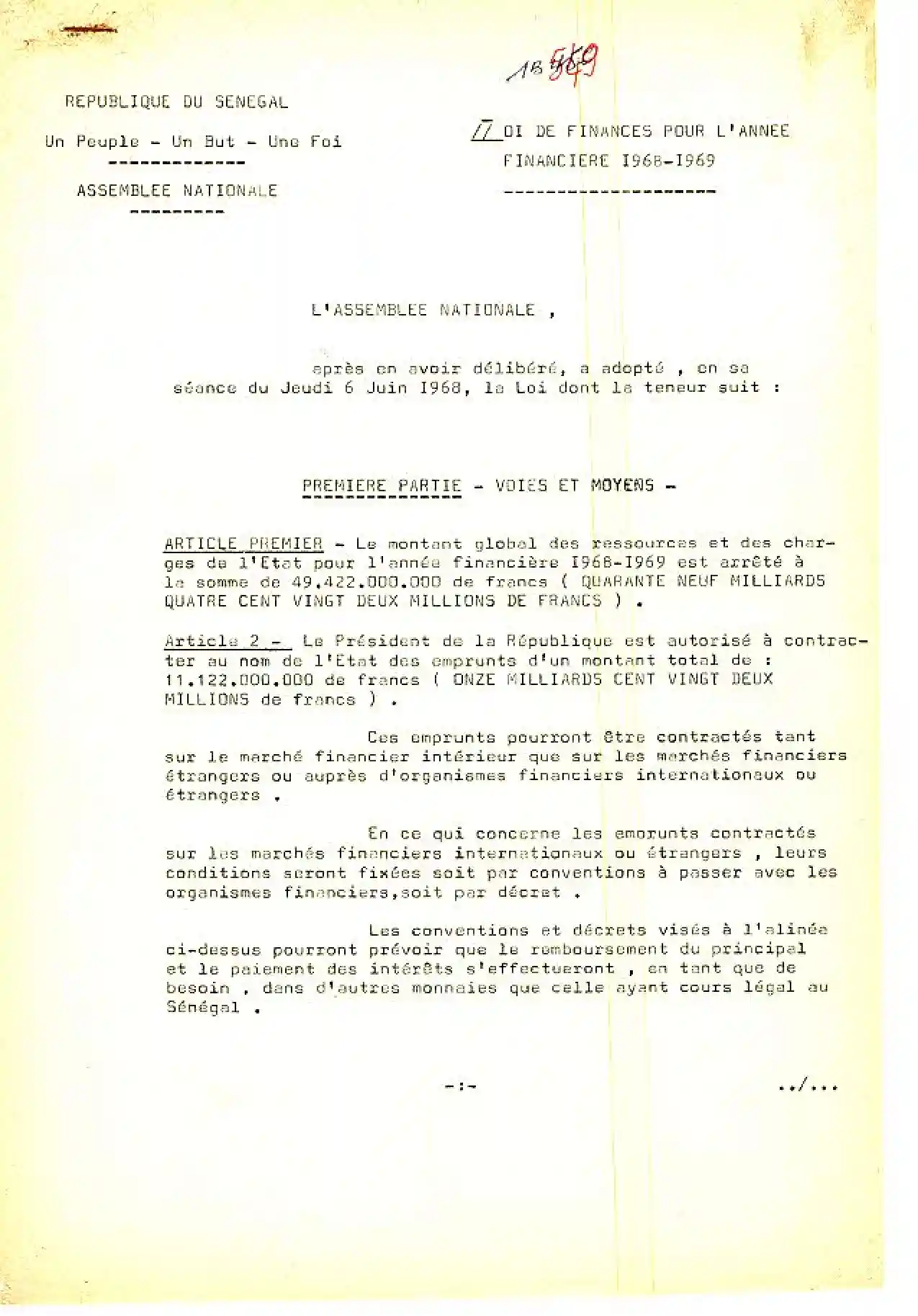 Loi de Finances pour l'année Financière 1968-1969