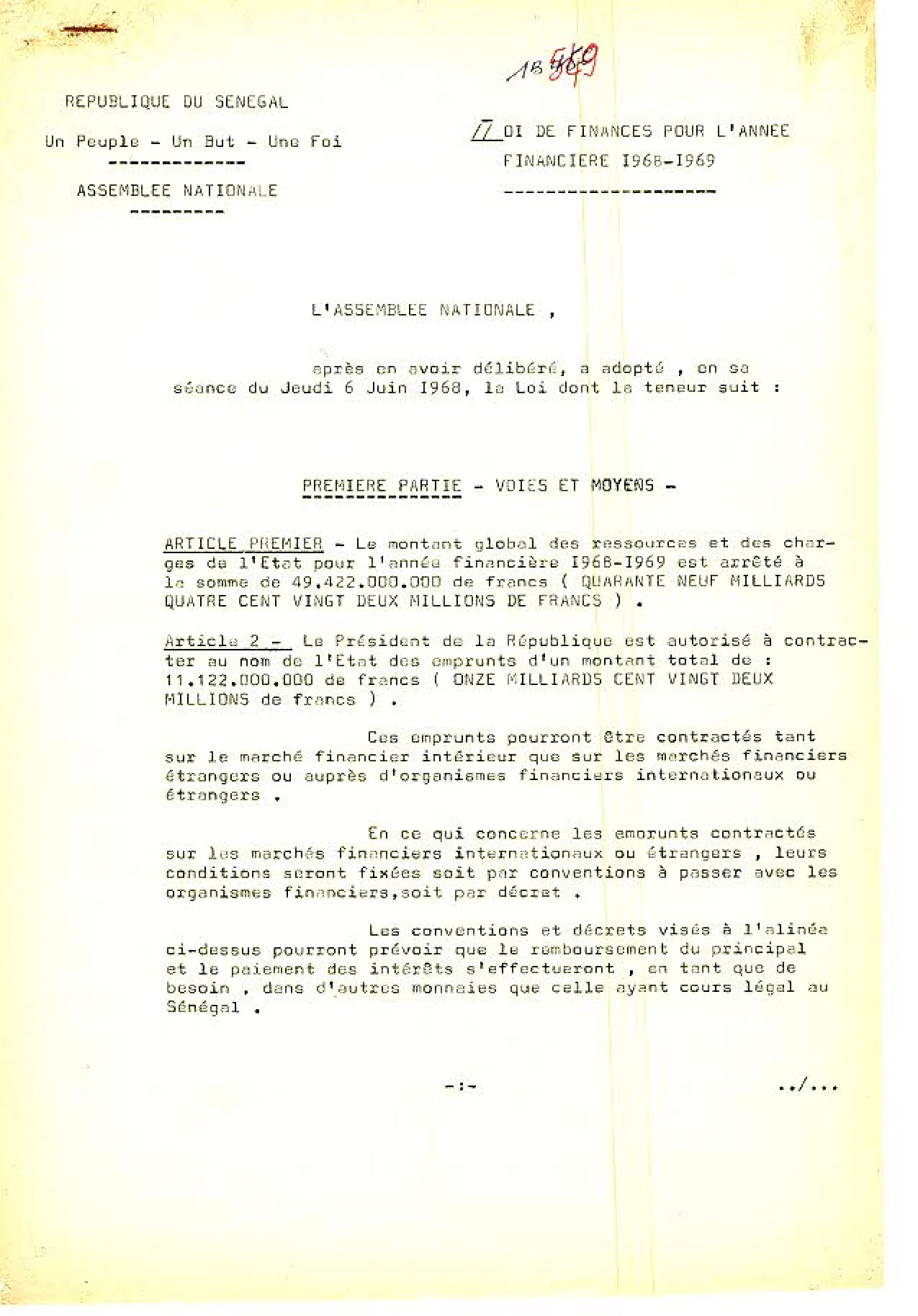 Loi de Finances pour l'année Financière 1968-1969