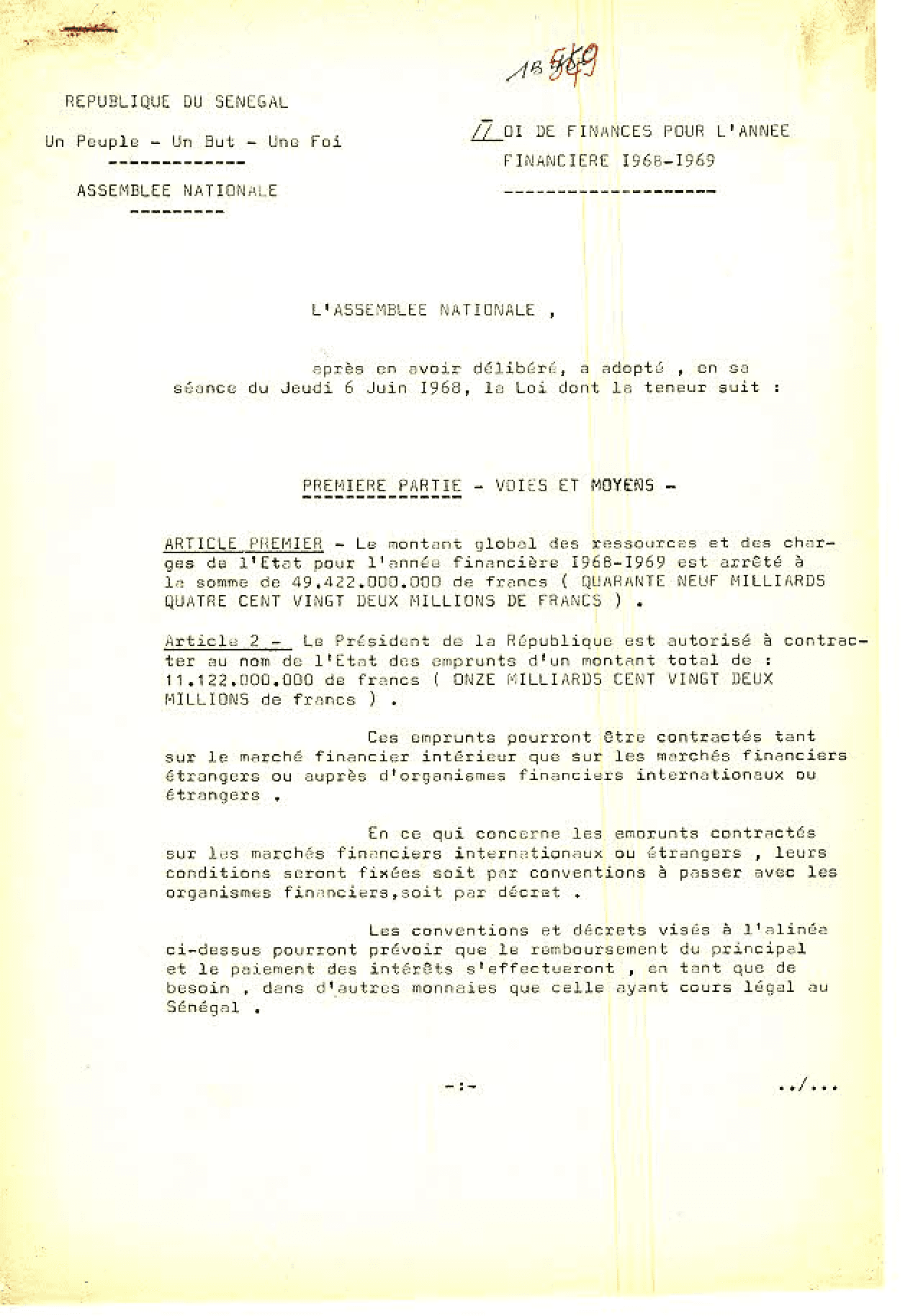 Loi de Finances pour l'année Financière 1968-1969