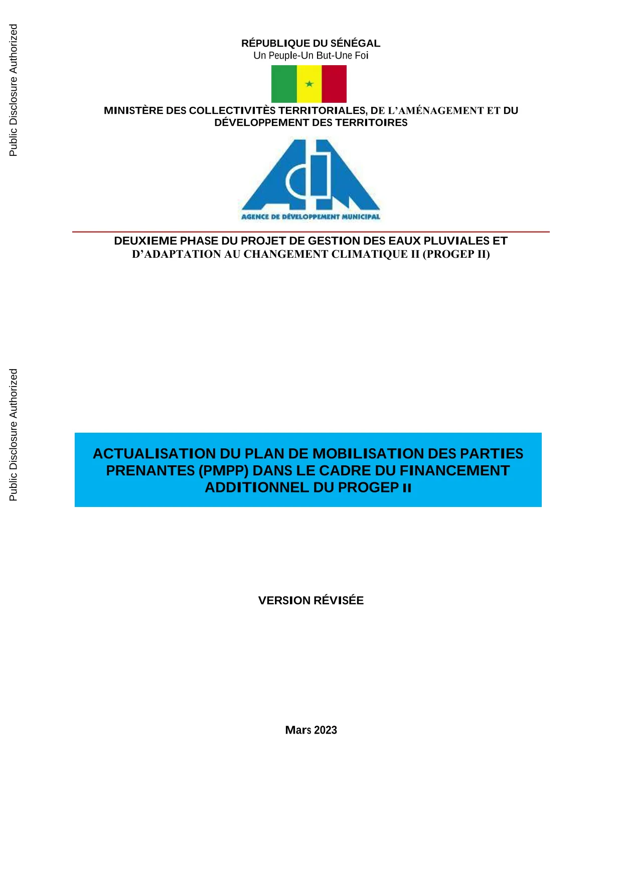 Deuxième Phase du Projet de Gestion des Eaux Pluviales et d'Adaptation au Changement Climatique (PROGEP II) – Plan de Mobilisation des Parties Prenantes (PMPP)