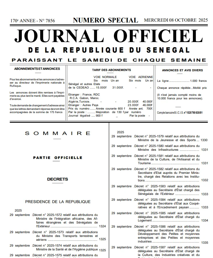 Journal Officiel n°7856 du 08 Octobre 2025