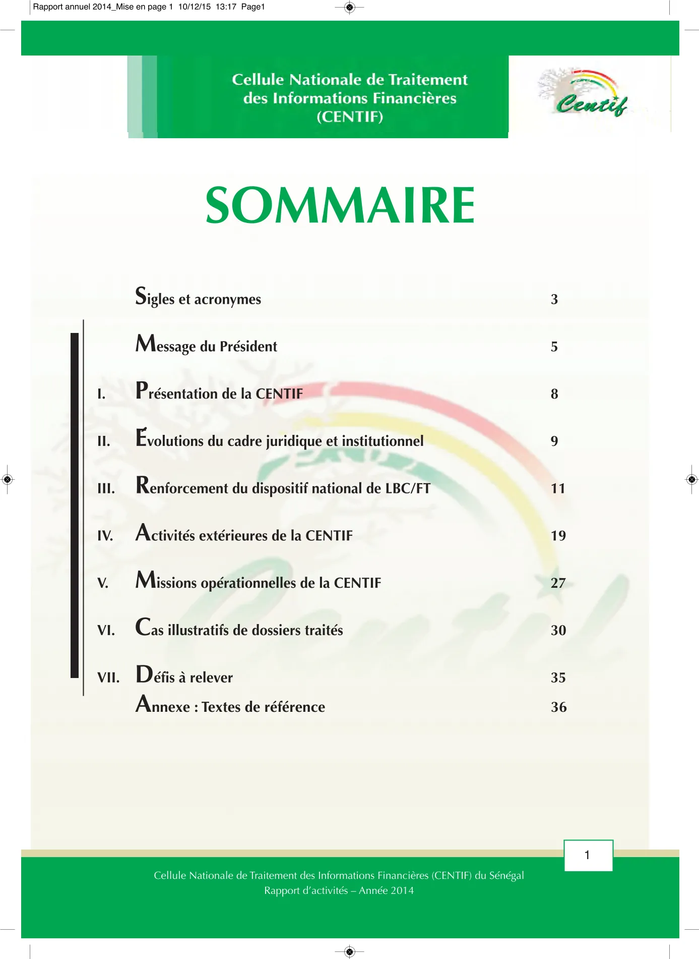 CENTIF Rapport d'activité 2014