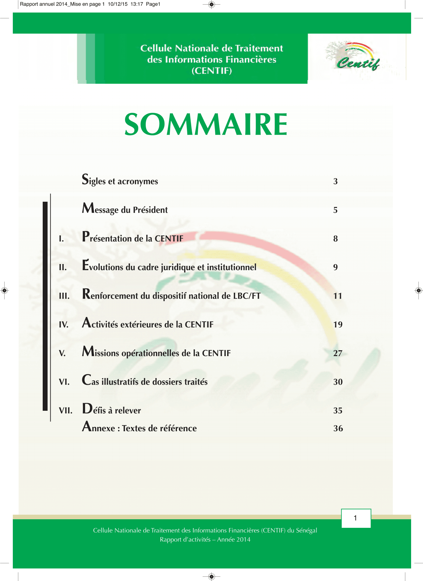 CENTIF Rapport d'activité 2014