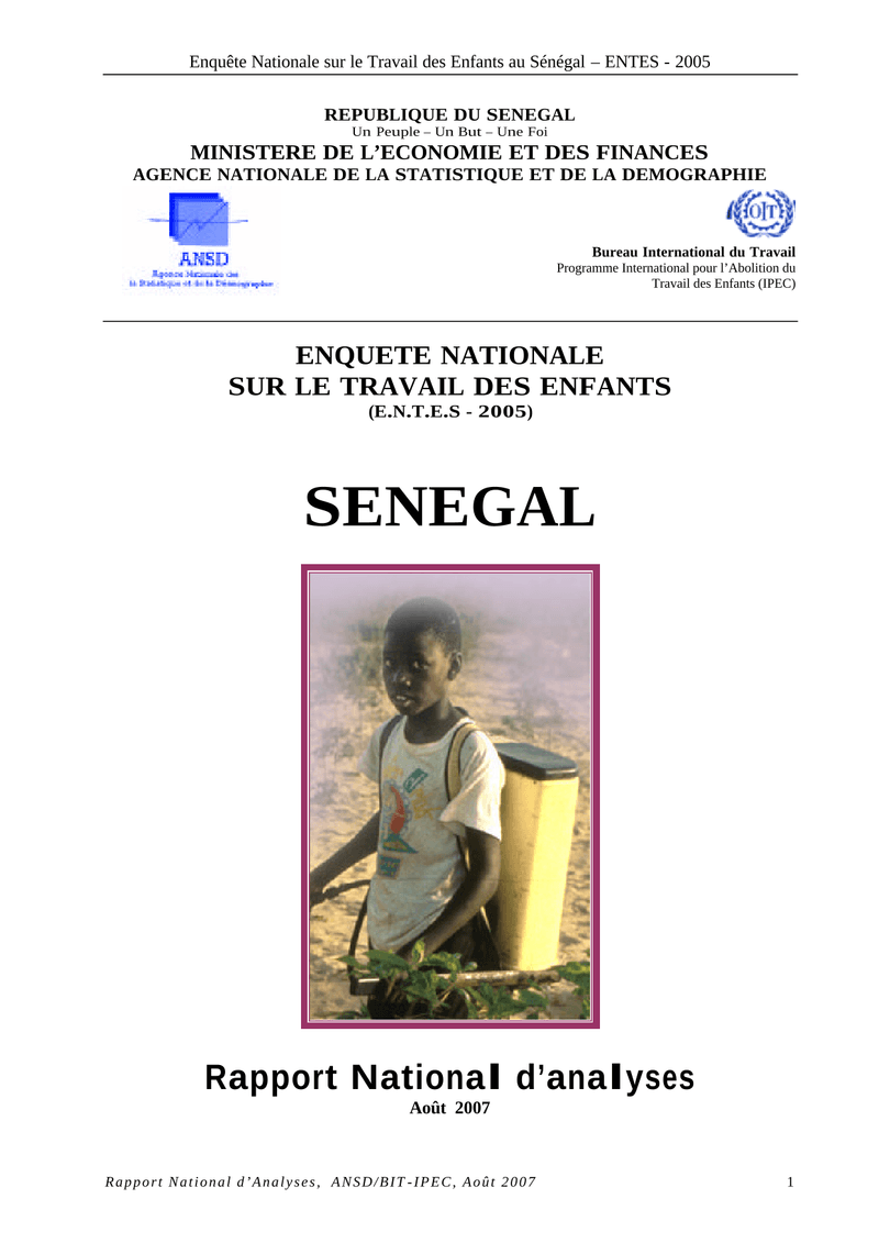 Enquête nationale sur le travail des enfants au Sénégal (ENTES) 2005 – ANSD