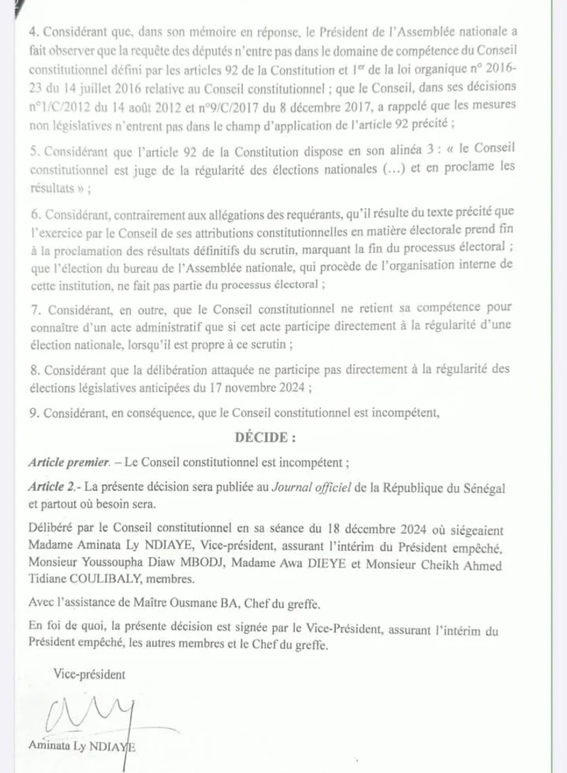 D&eacute;cision conseil constitutionnelle recours annulation bureau assembl&eacute;e 