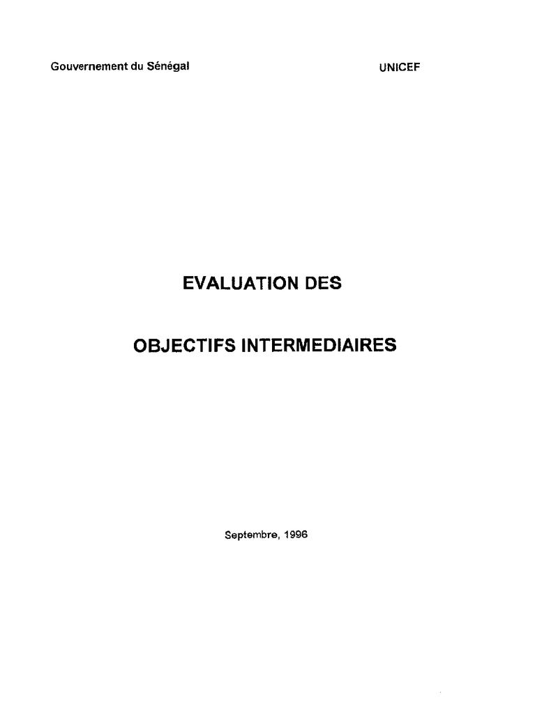 Rapport de l’Enquête par grappes à indicateurs multiples (MICS) 1996 au Sénégal – Gouvernement du Sé