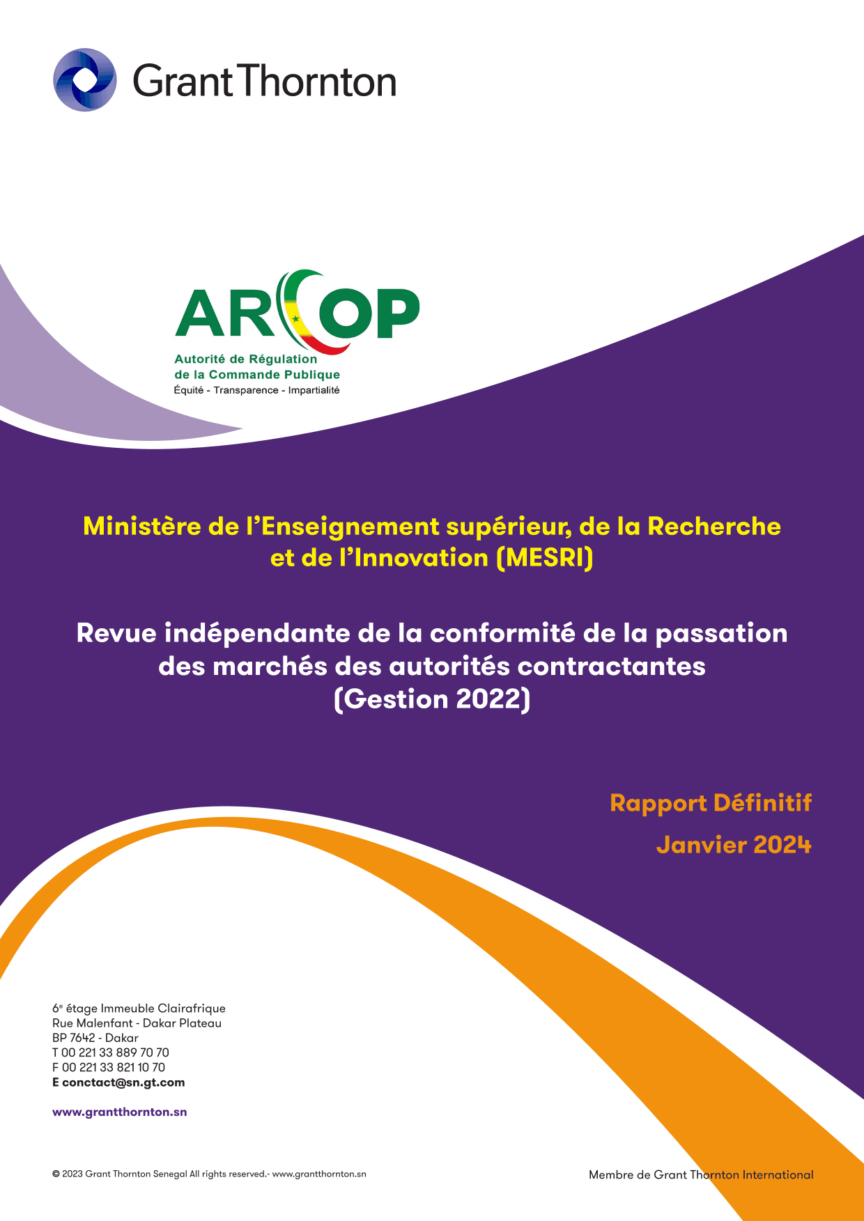 Revue indépendante de la conformité de la passation des marchés du MESRI, gestion 2022 – ARCOP