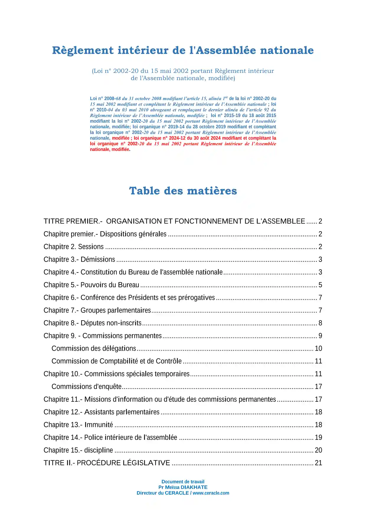 Règlement intérieur de l'Assemblée nationale