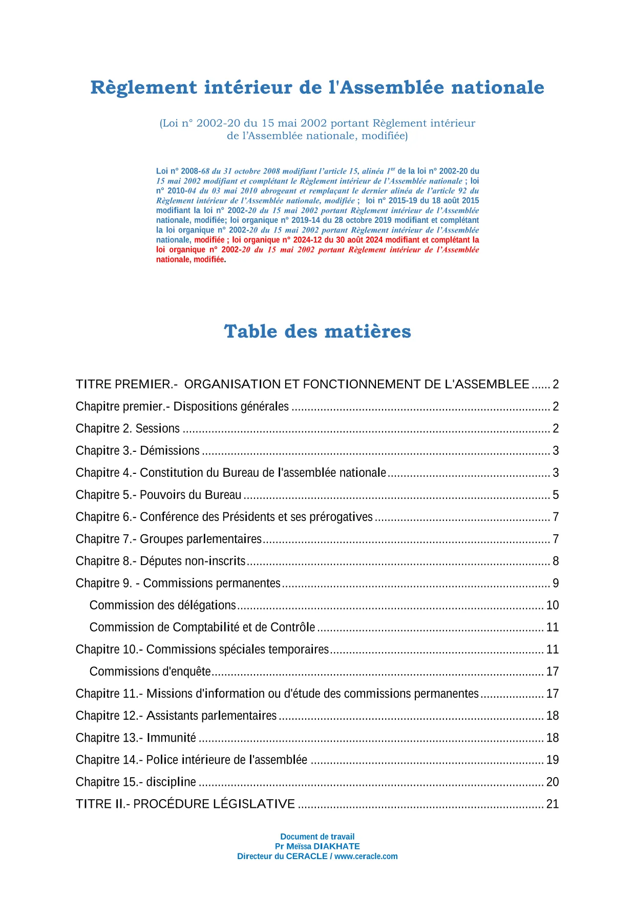 Règlement intérieur de l'Assemblée nationale