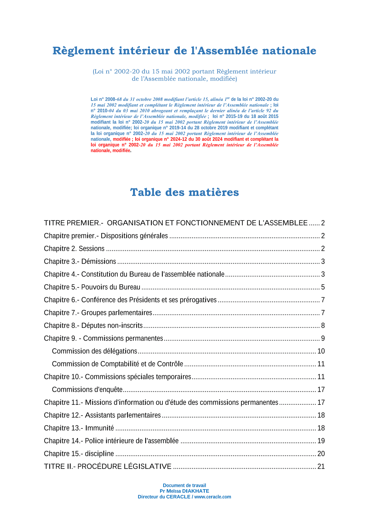 Règlement intérieur de l'Assemblée nationale