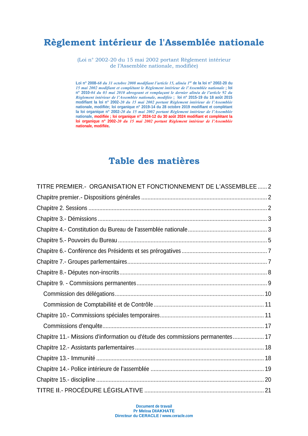 Règlement intérieur de l'Assemblée nationale