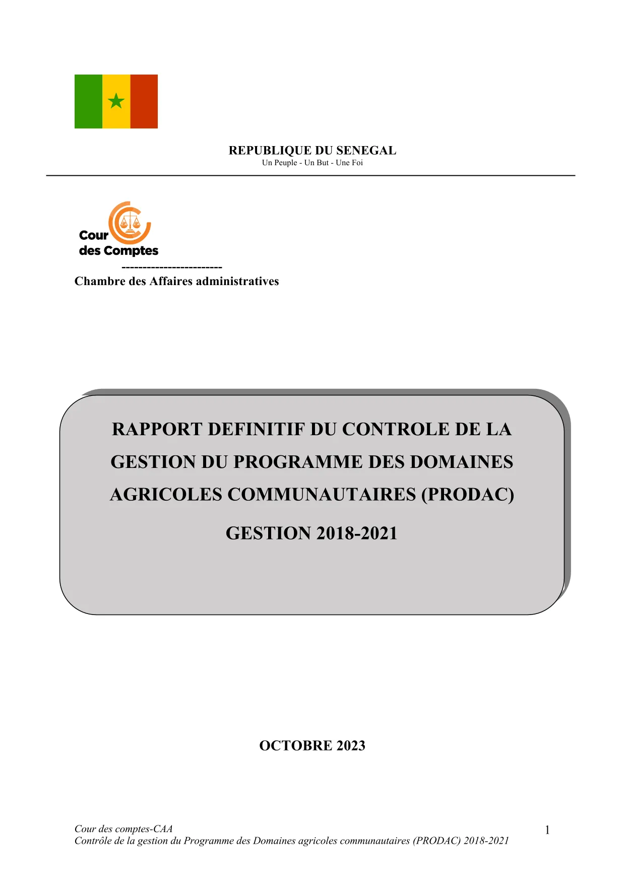 Cour des comptes Rapport sur le PRODAC (2018-2021)