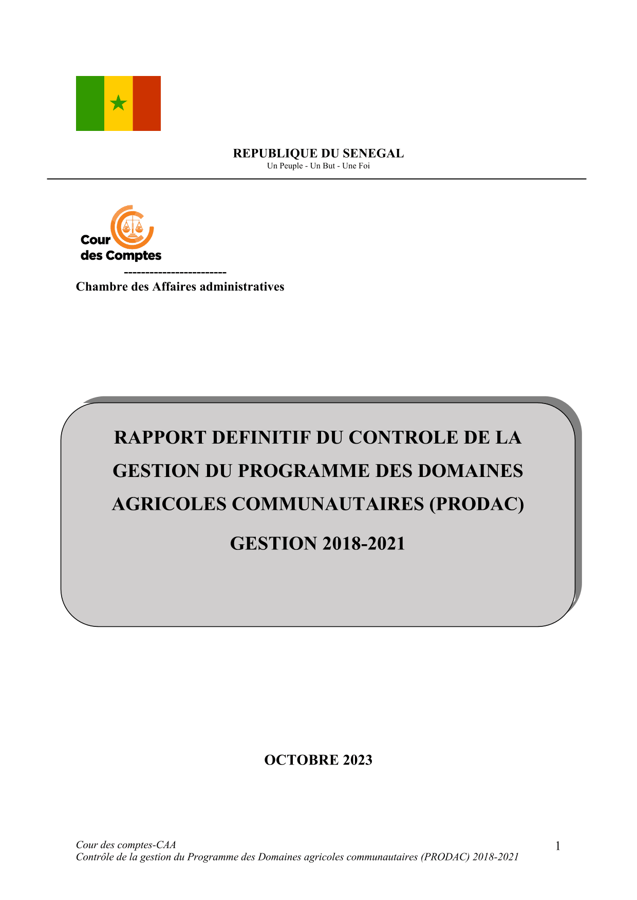 Cour des comptes Rapport sur le PRODAC (2018-2021)