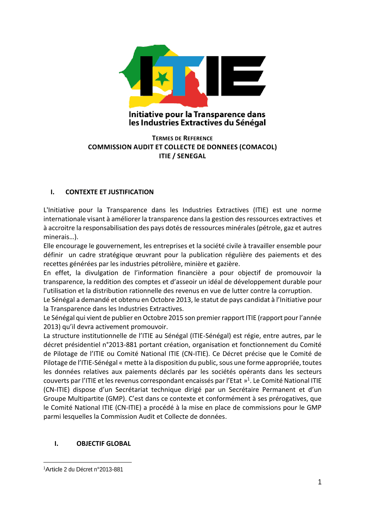 Termes de référence de la Commission Audit et Collecte de Données (COMACOL) – Initiative pour la transparence dans les industries extractives (ITIE) Sénégal