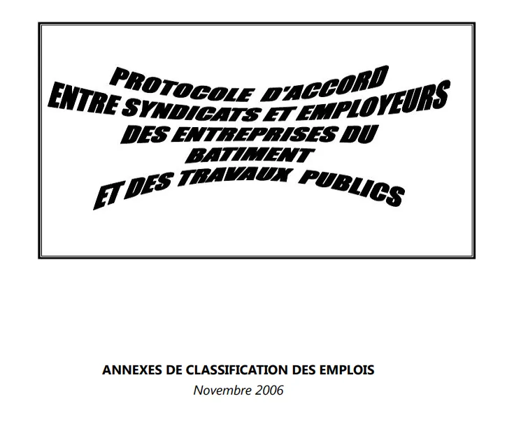 Protocole d'accord et annexe de classification des emplois du bâtiment et des travaux publics – Syndicats et Employeurs (Sénégal)