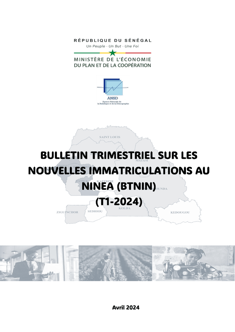 Bulletin trimestriel sur les nouvelles immatriculations au NINEA, T1 2024 – ANSD