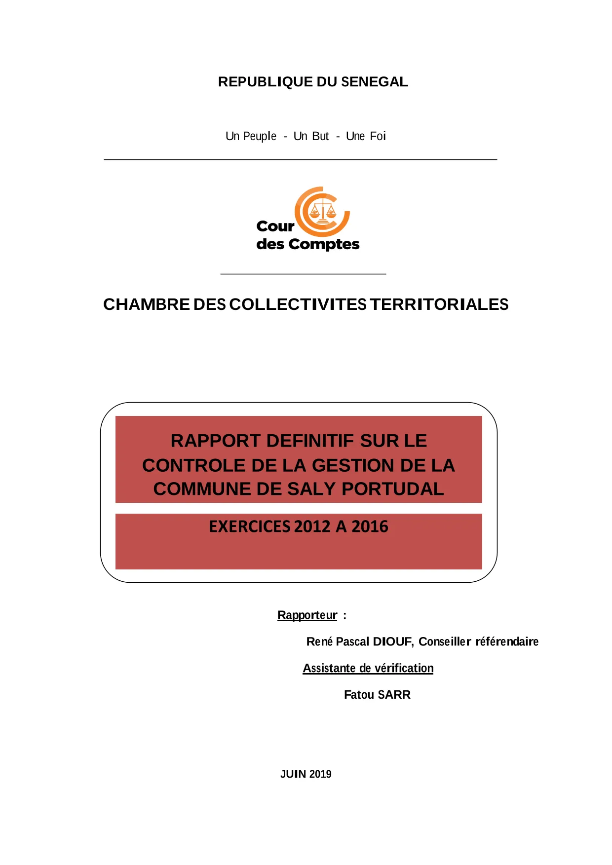 Cour des comptes Rapport contrôle commune de Saly Portugal (2012-2016)
