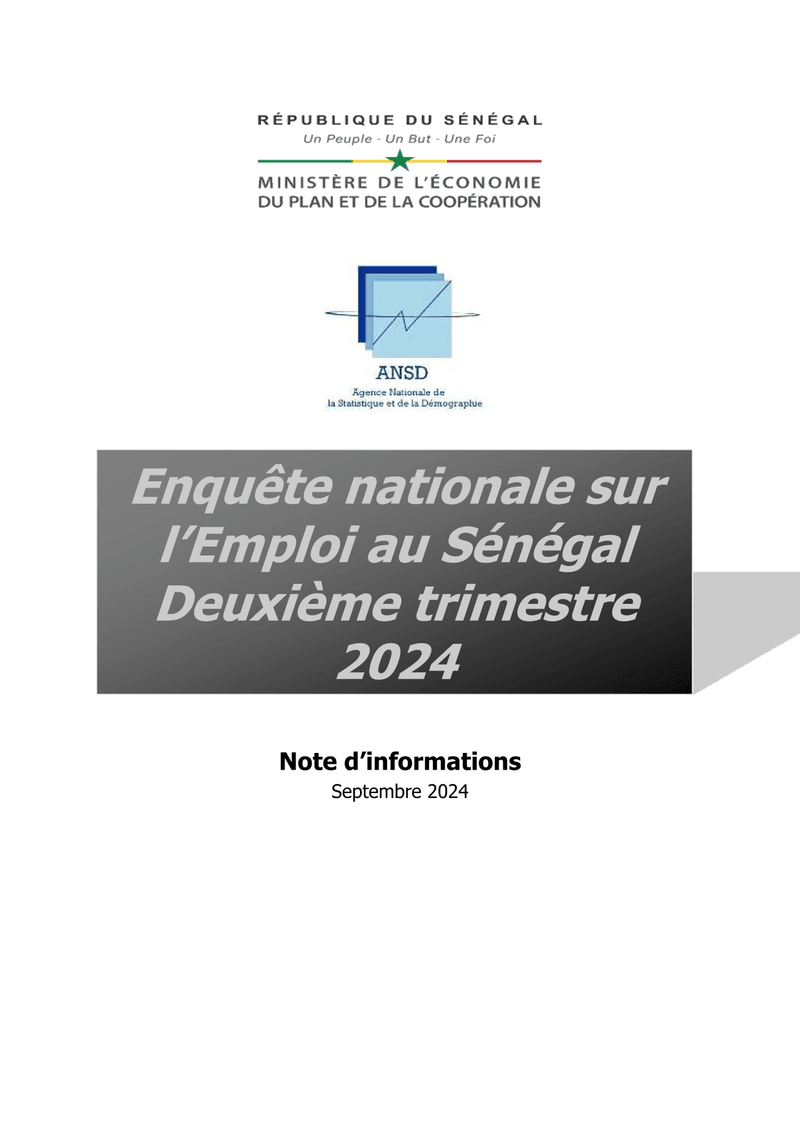 Enquête nationale sur l'emploi au Sénégal (ENES), deuxième trimestre 2024 – ANSD