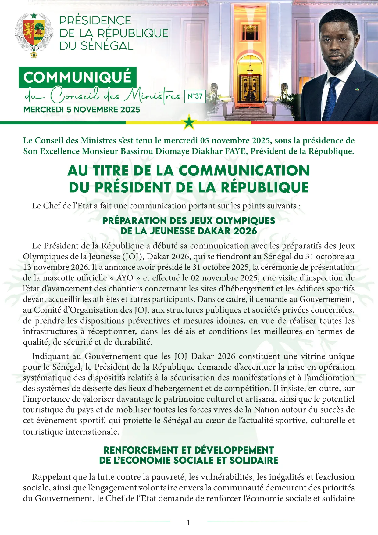 Conseil des ministres du 5 Novembre 2025
