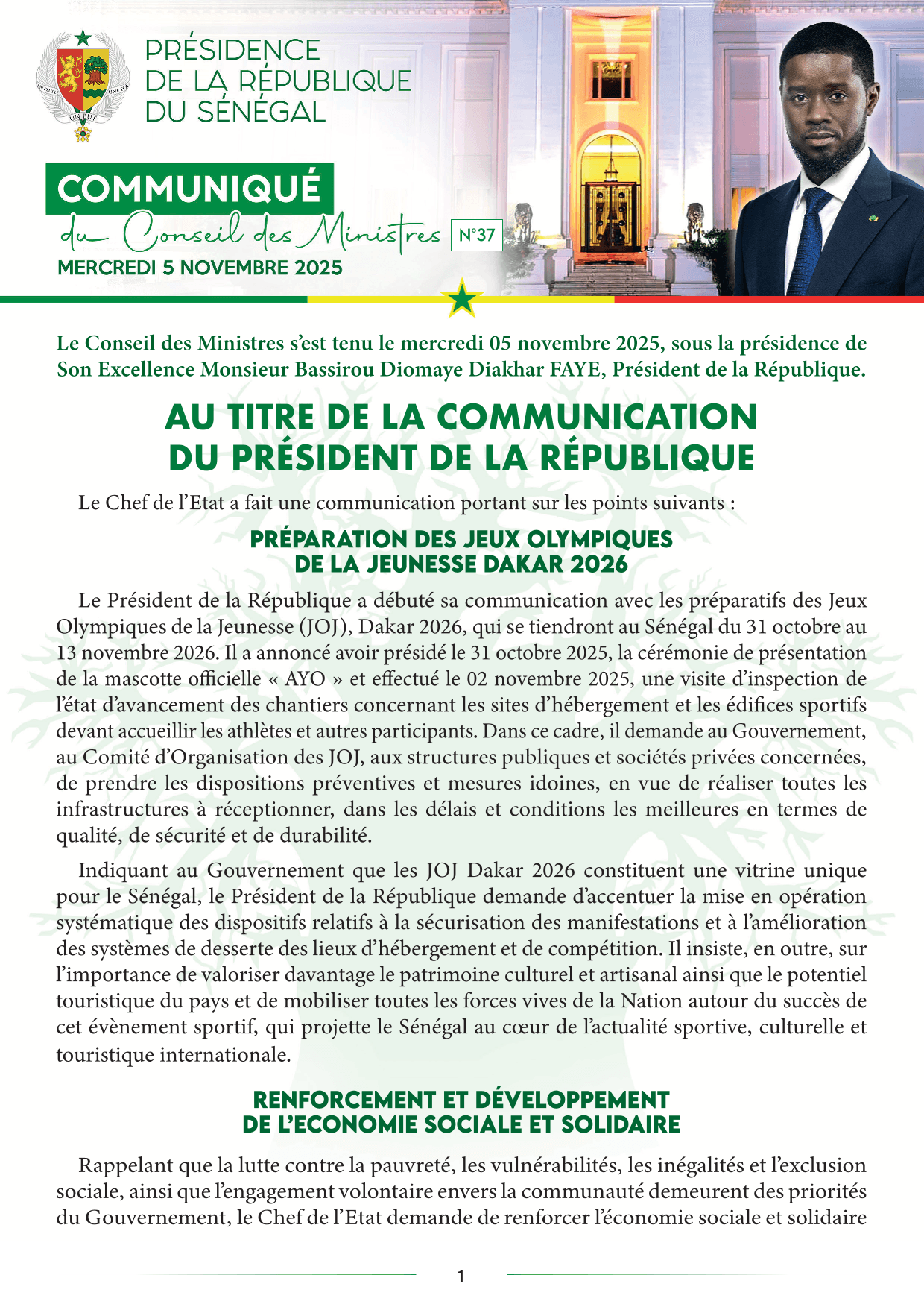 Conseil des ministres du 5 Novembre 2025