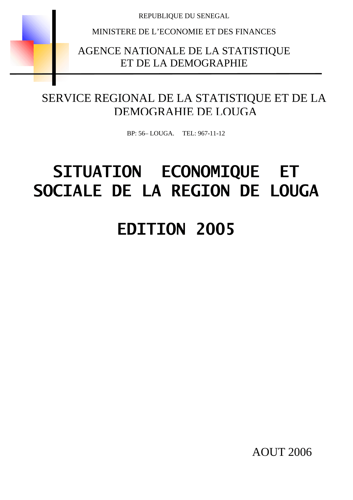 Situation économique et sociale (SES) de la région de Louga, édition 2005 – ANSD
