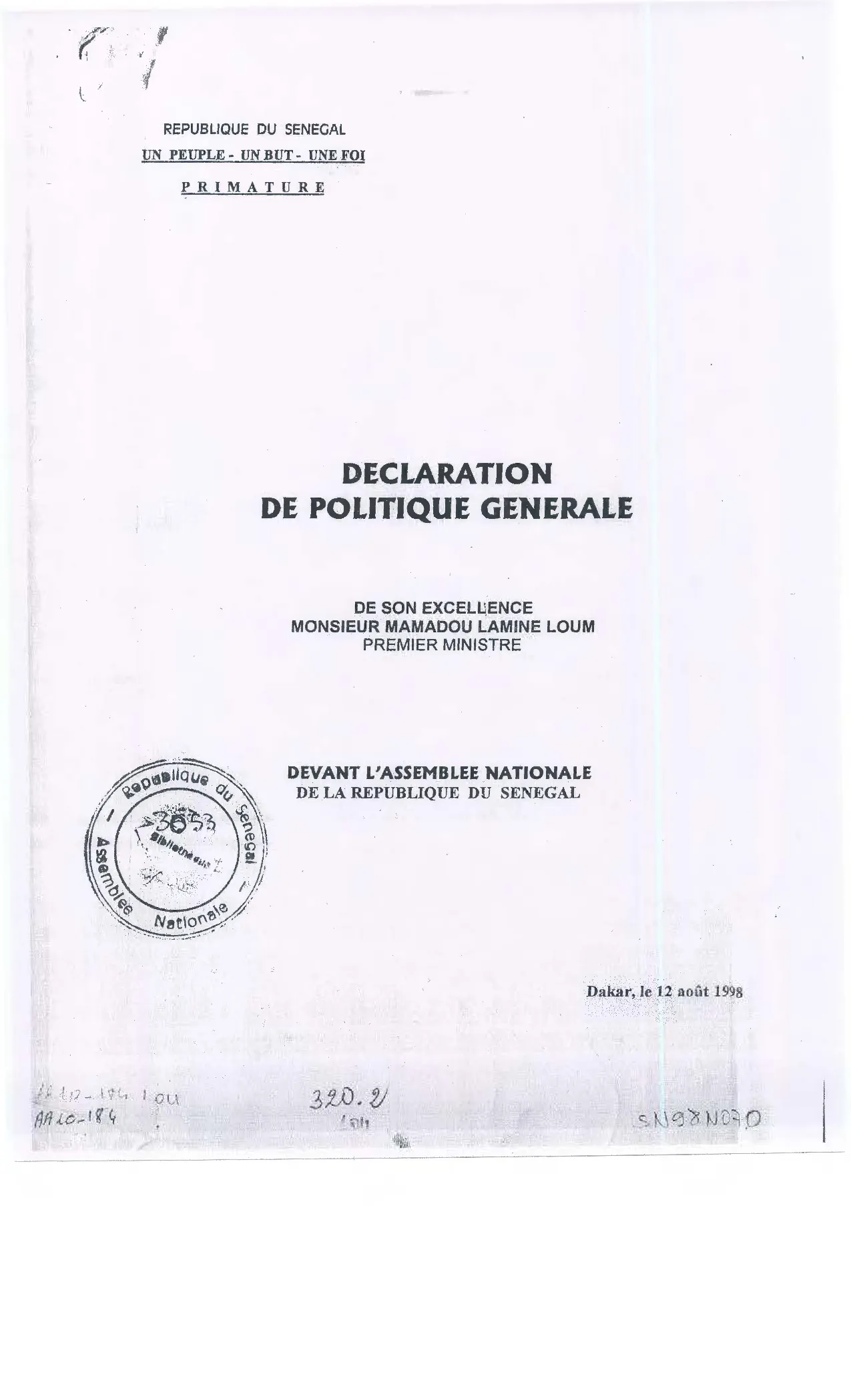 Déclaration de Politique Générale de Son Excellence Monsieur Mamadou Lamine Loum