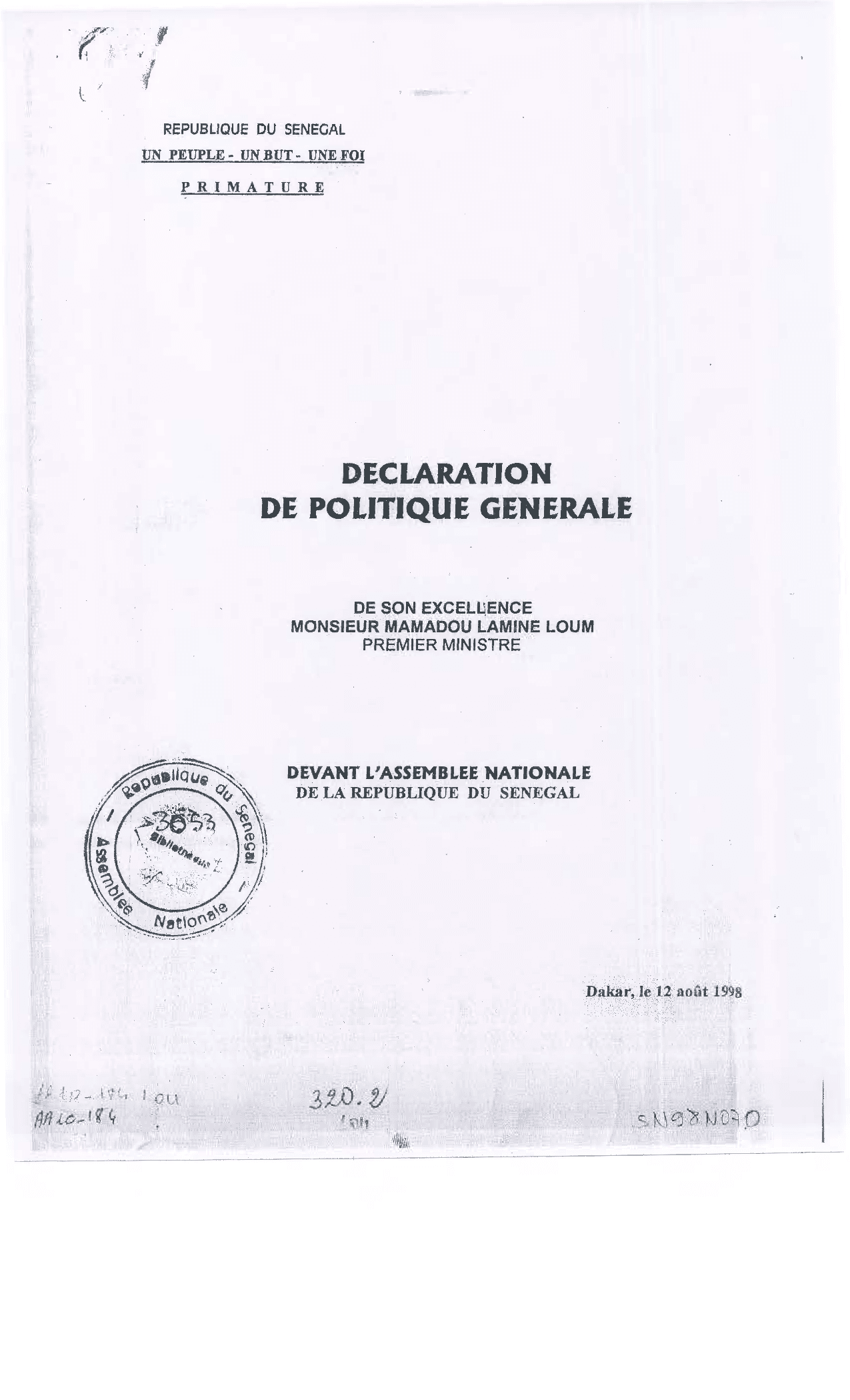 Déclaration de Politique Générale de Son Excellence Monsieur Mamadou Lamine Loum