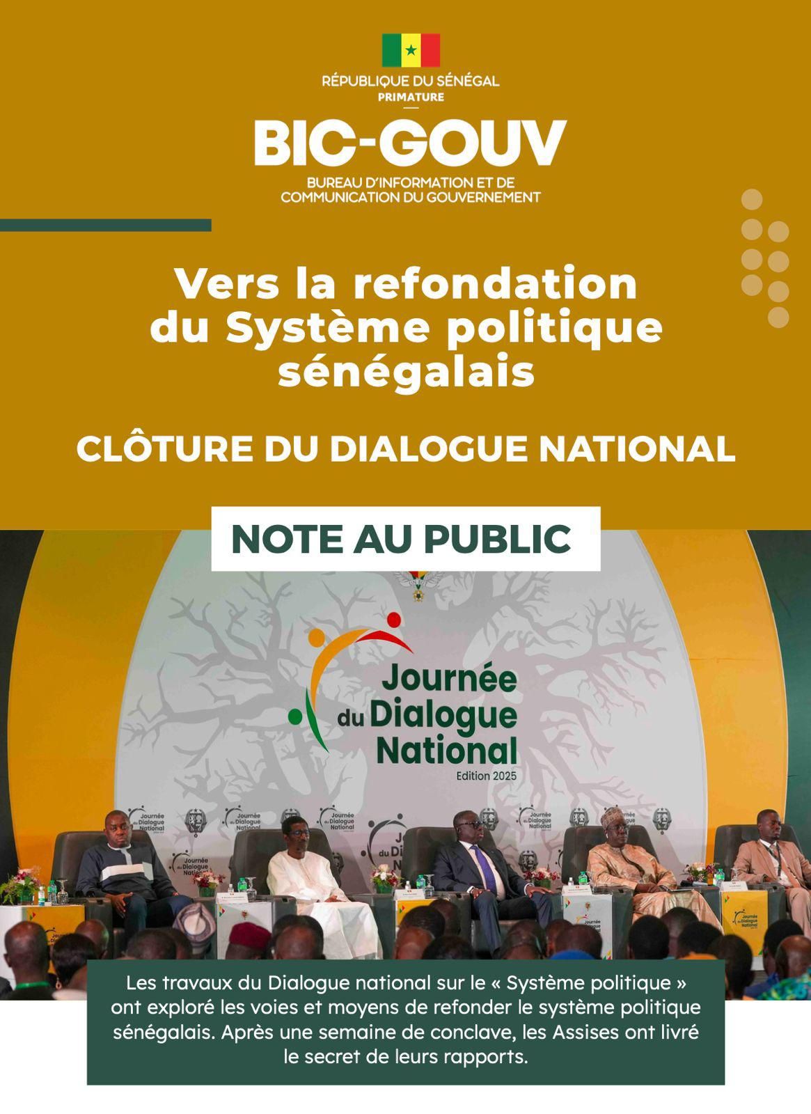 Note au public - Clôture du Dialogue national sur le « Système politique »
