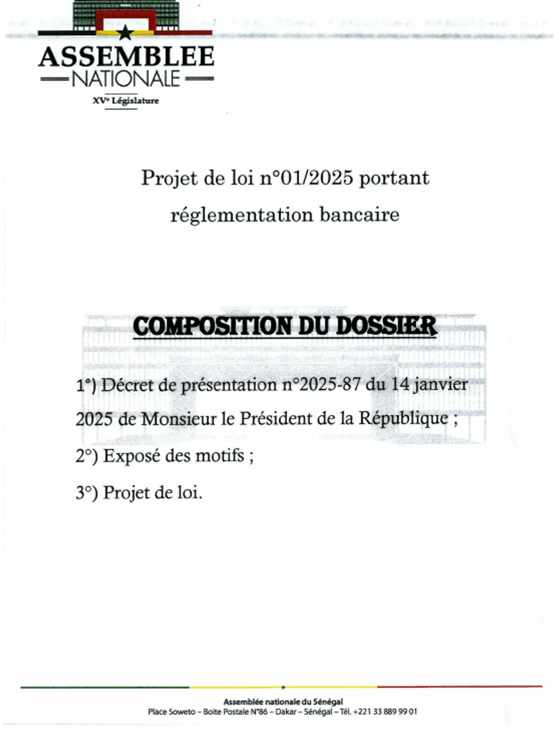 Projet de Loi n°01-2025 réglementation bancaire