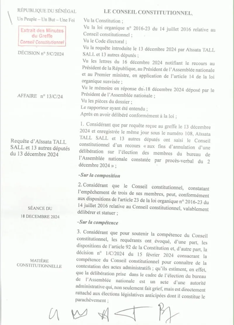D&eacute;cision conseil constitutionnelle recours annulation bureau assembl&eacute;e 