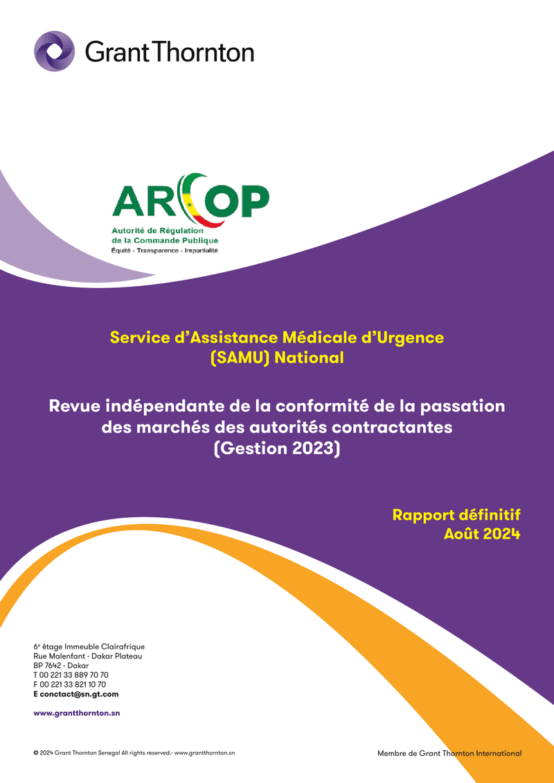 Rapport d’audit de conformité des marchés publics du SAMU National, gestion 2023 – ARCOP