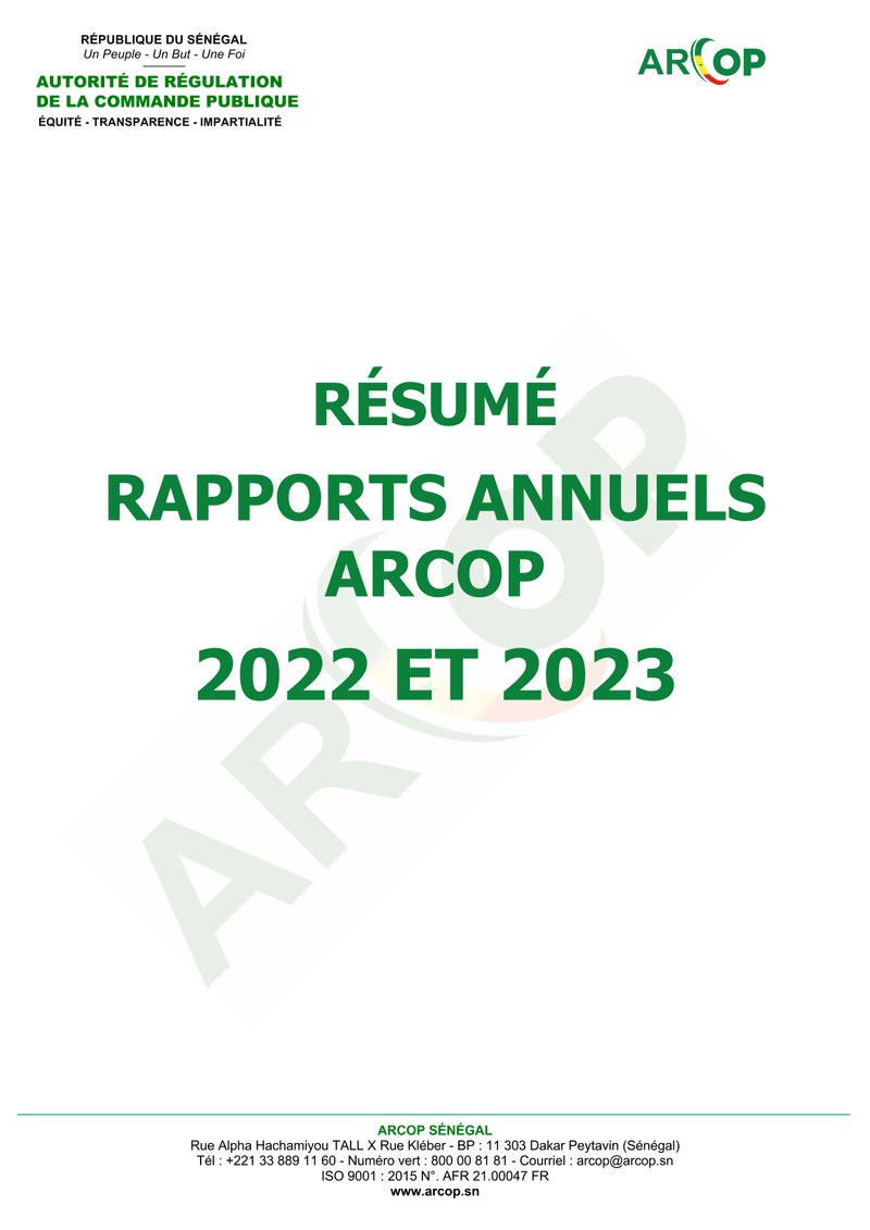 Résumé des rapports annuels 2022 et 2023 de l’Autorité de régulation de la commande publique (ARCOP)