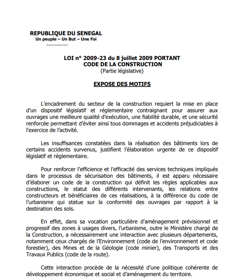 Code de la construction - Loi n° 2009-23 du 8 juillet 2009 (Partie législative)