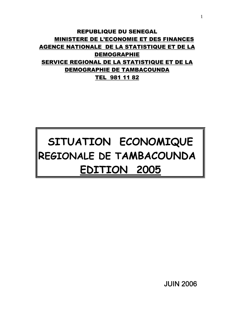 Situation économique régionale de Tambacounda 2005 – ANSD