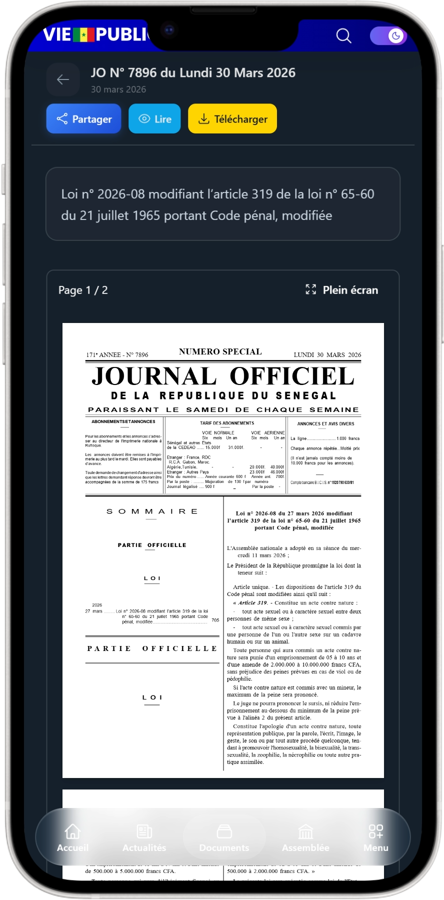 Journal Officiel mode sombre